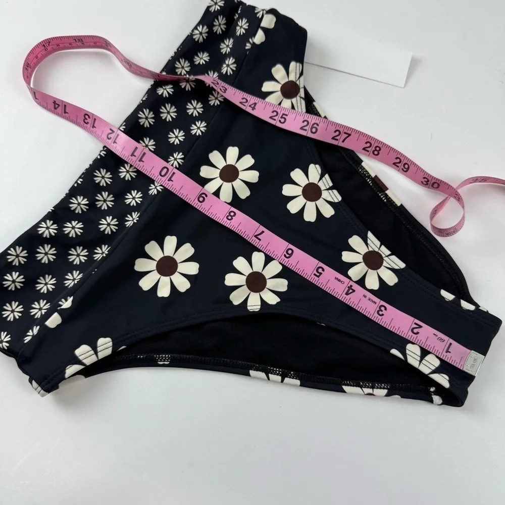 Salt + Cove Bikini Bottom Juniors Size Small Black Daisy Floral Swim NWT
